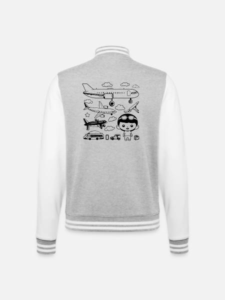 Cartoon Airplanes - College Sweat Jacket - heather grey/white