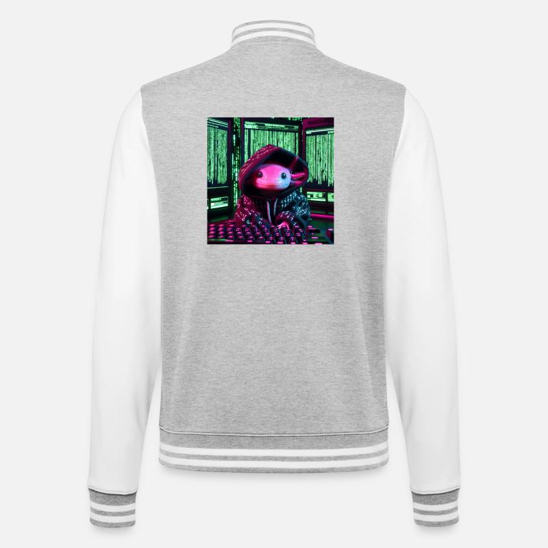 Cyber axolotl en code numérique - Veste Teddy - gris chiné / blanc
