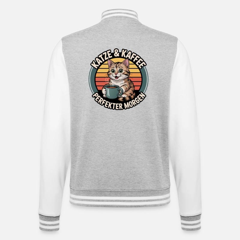 Katze & Kaffee Perfekter Morgen - College-Sweatjacke - Grau meliert/Weiß