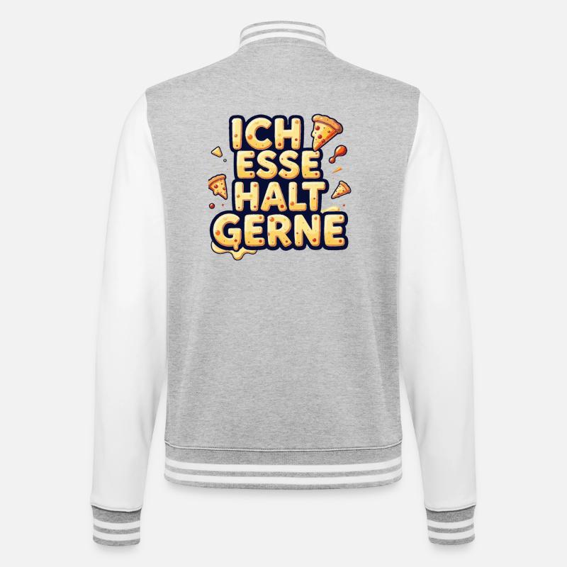 Ich esse halt gerne Pizza - College-Sweatjacke - Grau meliert/Weiß