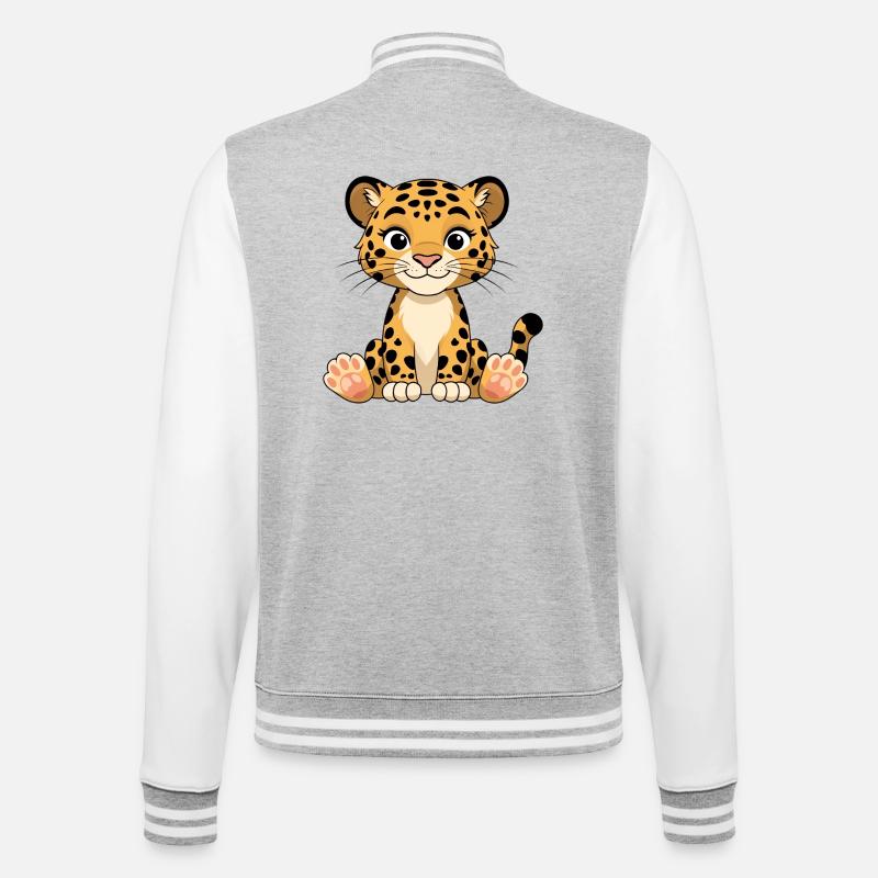 Tirage de dessin animé Chaton Léopard - Veste Teddy - gris chiné / blanc