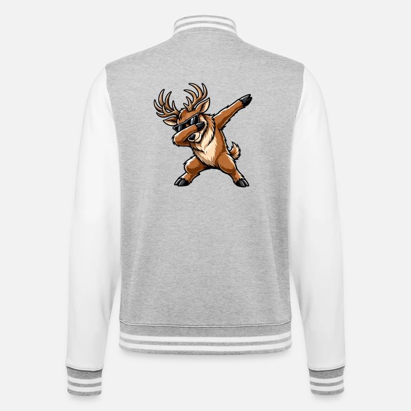 Dabbing Hirsch - College-Sweatjacke - Grau meliert/Weiß