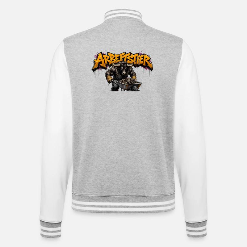 Arbeitstier Kraftwerker - College-Sweatjacke - Grau meliert/Weiß