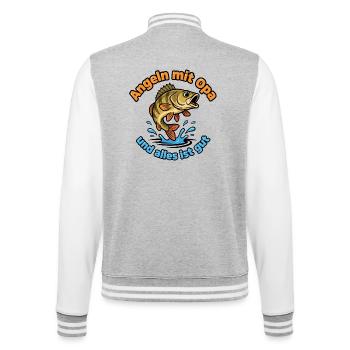 Angeln mit Opa – Alles ist gut - College-Sweatjacke - Grau meliert/Weiß - Hinten - Marisol (170cm)