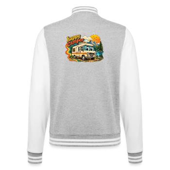 Happy Camper – Retro Wohnmobil Camping Design - College-Sweatjacke - Grau meliert/Weiß - Hinten - Marisol (170cm)