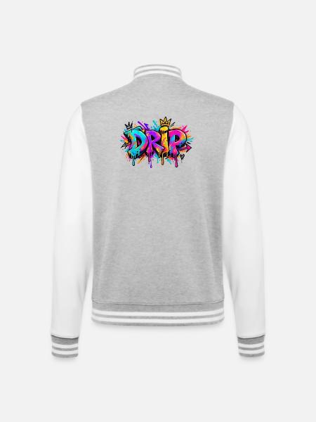 Tropf-Graffiti-Kranz - College-Sweatjacke - Grau meliert/Weiß