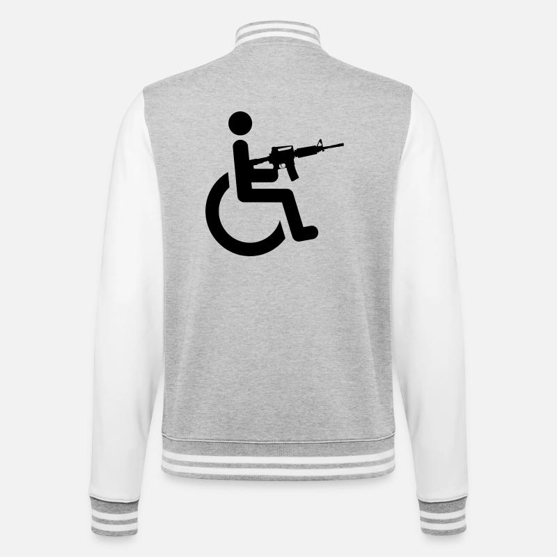 Rollstuhlfahrer mit Waffe # - College-Sweatjacke - Grau meliert/Weiß