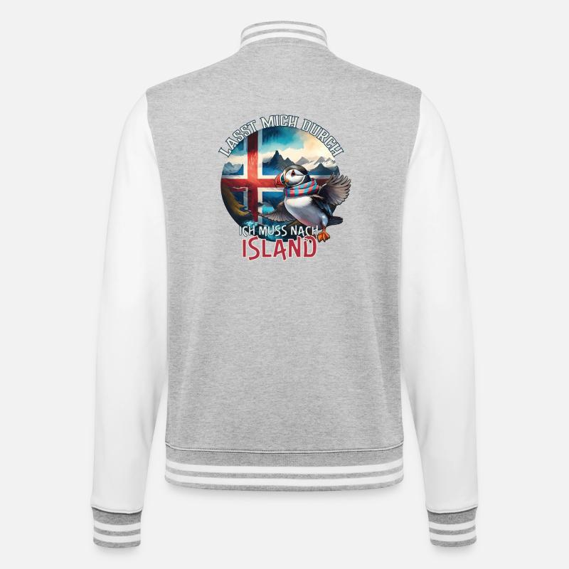 Island - lasst mich durch - Papageientaucher - College-Sweatjacke - Grau meliert/Weiß