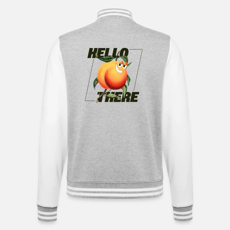 Peach Retro – Hello There Statement - College-Sweatjacke - Grau meliert/Weiß