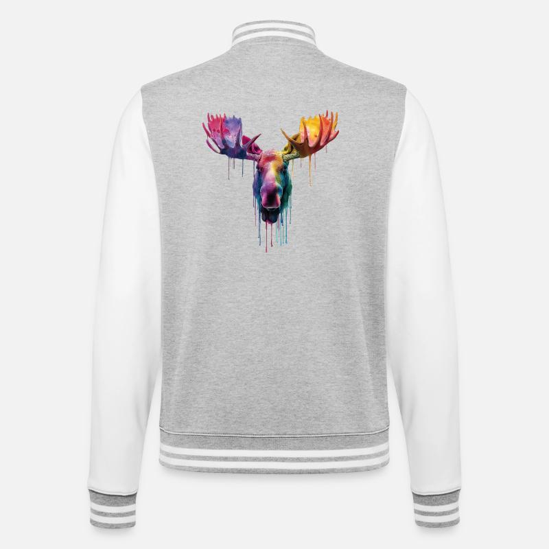 Elch Elchkopf - College-Sweatjacke - Grau meliert/Weiß