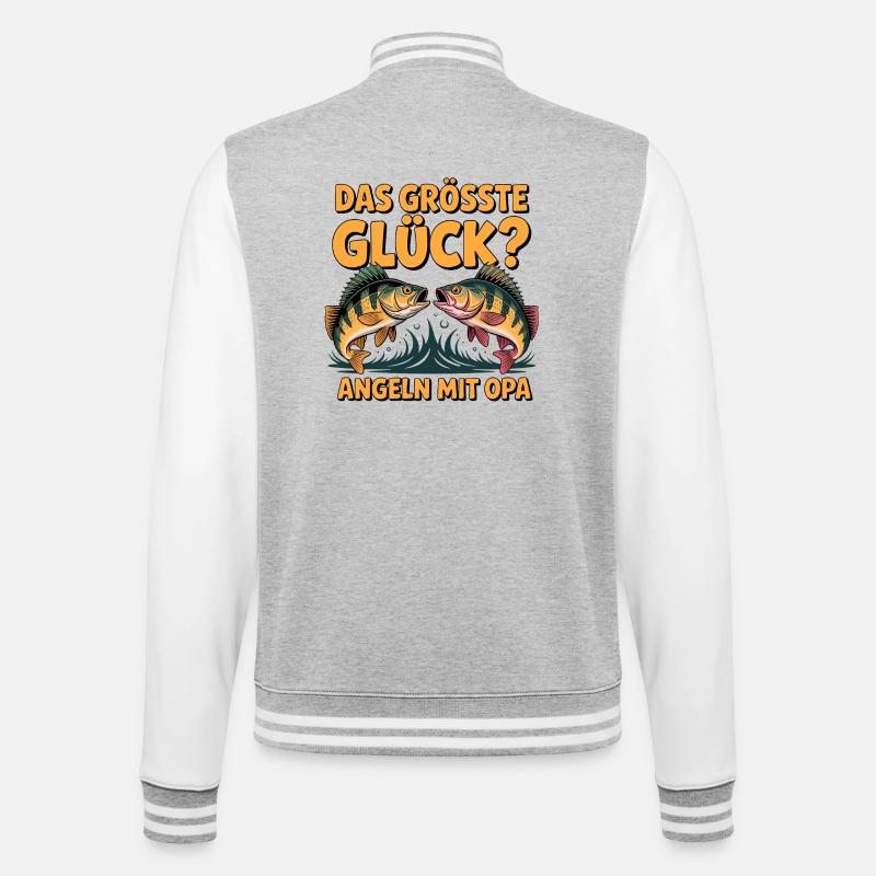 Opa Angler Geschenk - College-Sweatjacke - Grau meliert/Weiß