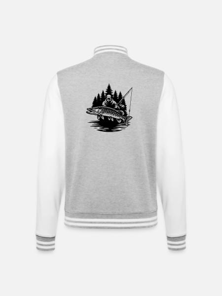 Waldfischer und Hecht - College-Sweatjacke - Grau meliert/Weiß