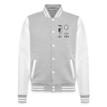 AM - PM, Coffee - Wine - College Sweat Jacket - heather grey/white - Front - Nik (191cm) & Marisol (170cm)