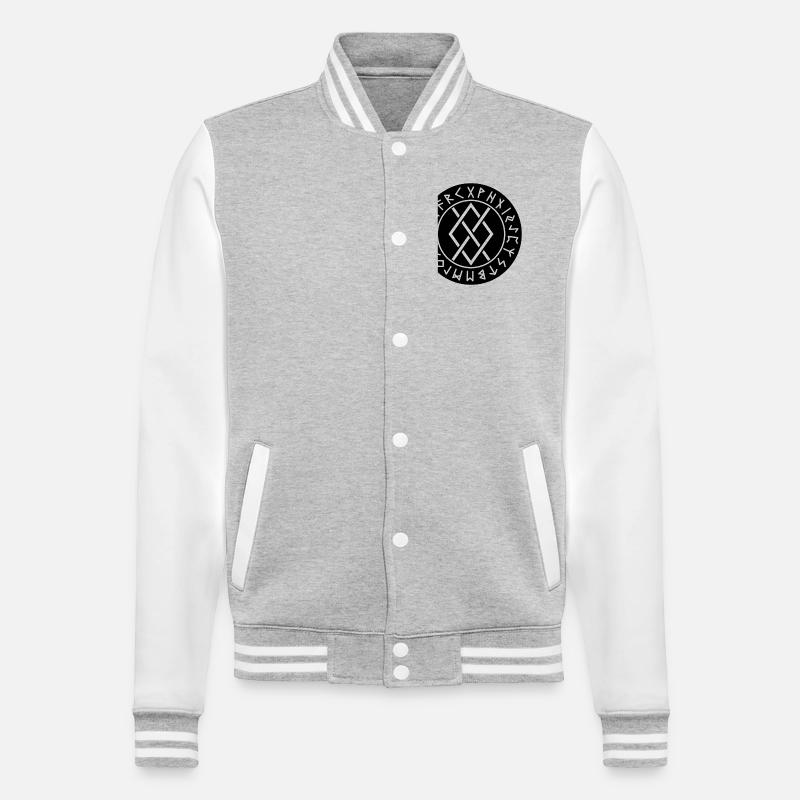 Gungnir-Runen mit schwarzem Kreis - College-Sweatjacke - Grau meliert/Weiß