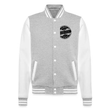 SIEBESIECH - Schweizer Bezeichnung für cooler Typ - College-Sweatjacke - Grau meliert/Weiß - Vorne - Nik (191cm) & Marisol (170cm)