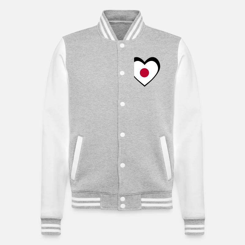 日本 ブラックハート – 日本への愛 - Veste Teddy - gris chiné / blanc