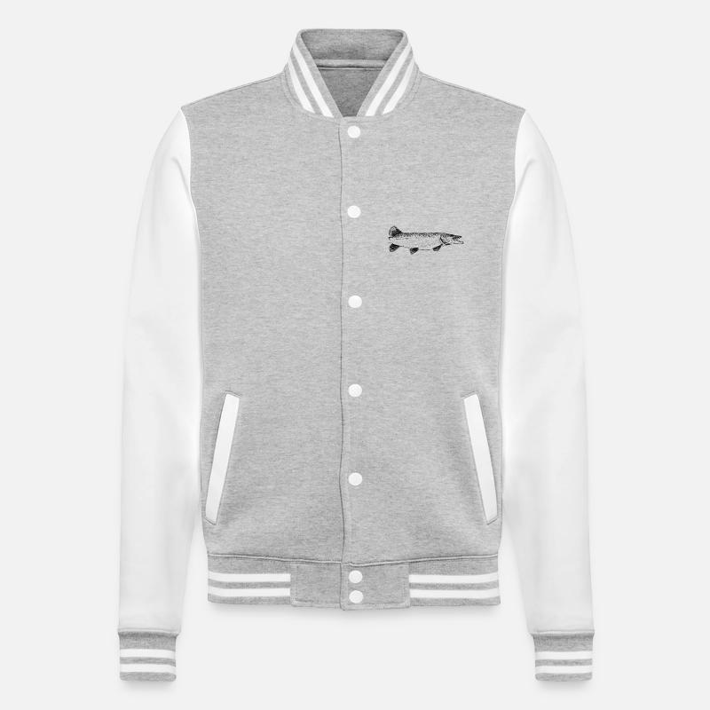 Hecht Pike Motiv - College-Sweatjacke - Grau meliert/Weiß