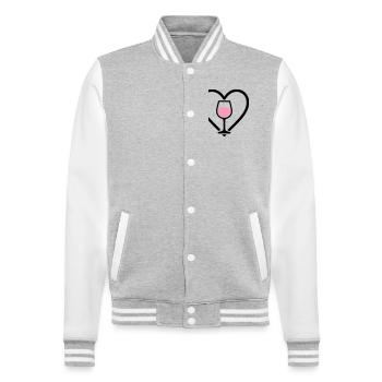 Cœur + Vin Rosé – Rosé Lover - Veste Teddy - gris chiné / blanc - Devant - Nik (191cm) & Marisol (170cm)