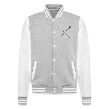 gekreuzte Ruderblätter - Ruderskulls Silhouette - College-Sweatjacke - Grau meliert/Weiß - Vorne - Nik (191cm) & Marisol (170cm)