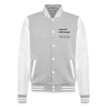 Finanziell unabhängig, durch Aktienhandel - College-Sweatjacke - Grau meliert/Weiß - Vorne - Nik (191cm) & Marisol (170cm)