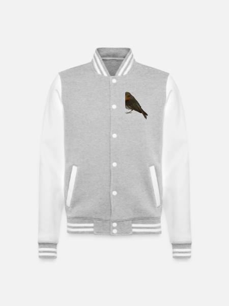 Rotkehlchen - College-Sweatjacke - Grau meliert/Weiß