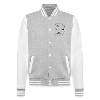 Limited edition 1996 - 30. Geburtstag Geschenk - College-Sweatjacke - Grau meliert/Weiß - Vorne - Nik (191cm) & Marisol (170cm)