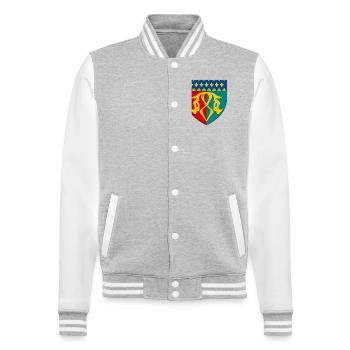 Wappen des Multien - College-Sweatjacke - Grau meliert/Weiß - Vorne - Nik (191cm) & Marisol (170cm)