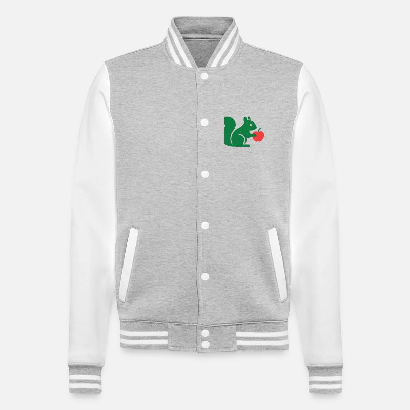 Grünes Eichhörnchen mit Apfel - College-Sweatjacke - Grau meliert/Weiß
