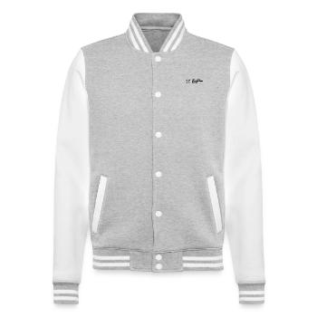 Pferderasse Hannoveraner - Für alle Reiter - College-Sweatjacke - Grau meliert/Weiß - Vorne - Nik (191cm) & Marisol (170cm)