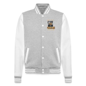 c'est pas mon problème - Veste Teddy - gris chiné / blanc - Devant - Nik (191cm) & Marisol (170cm)