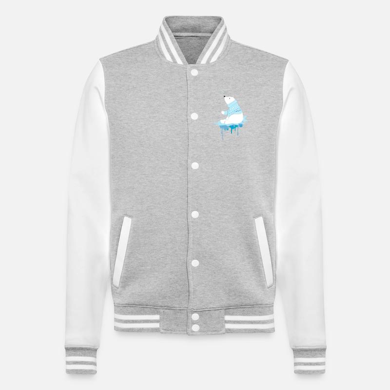 Eisbär mit Schneeflocken - College-Sweatjacke - Grau meliert/Weiß