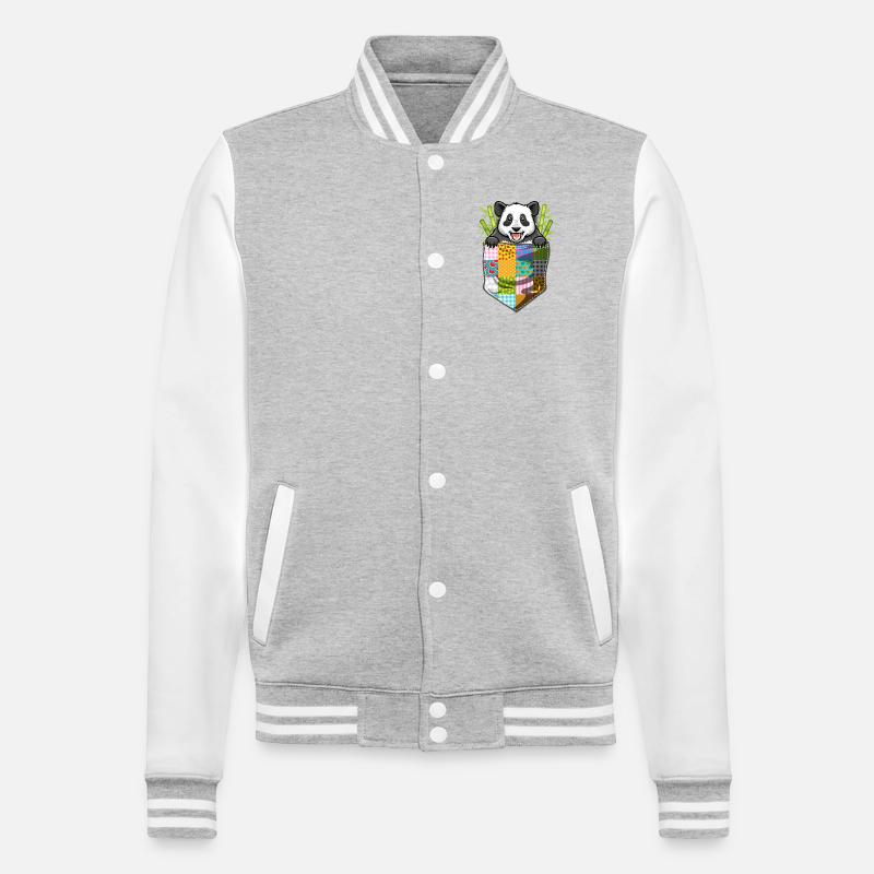 Panda in der Tasche - College-Sweatjacke - Grau meliert/Weiß