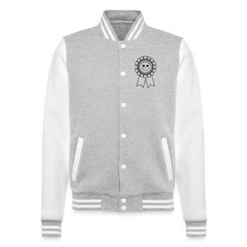 Schulkind Orden mit Herzen - College-Sweatjacke - Grau meliert/Weiß - Vorne - Nik (191cm) & Marisol (170cm)
