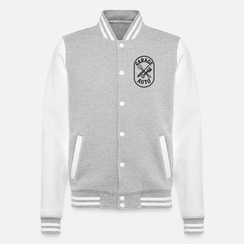 Autogarage - College-Sweatjacke - Grau meliert/Weiß