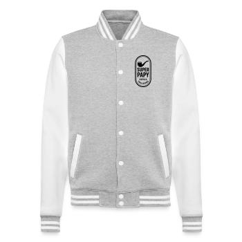 Super Papy depuis toujours - Veste Teddy - gris chiné / blanc - Devant - Nik (191cm) & Marisol (170cm)
