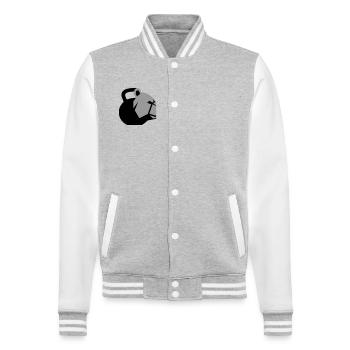 dynamic bear head with kettlebell - College Sweat Jacket - heather grey/white - Front - Nik (191cm) & Marisol (170cm)