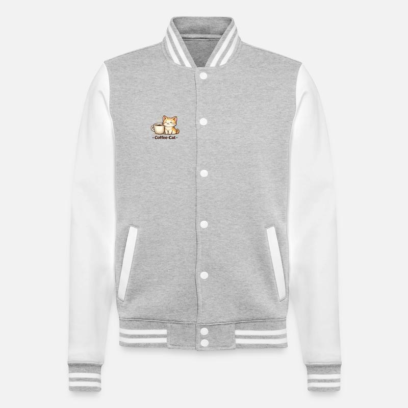 Coffee Kitten Illustration - College Sweat Jacket - heather grey/white