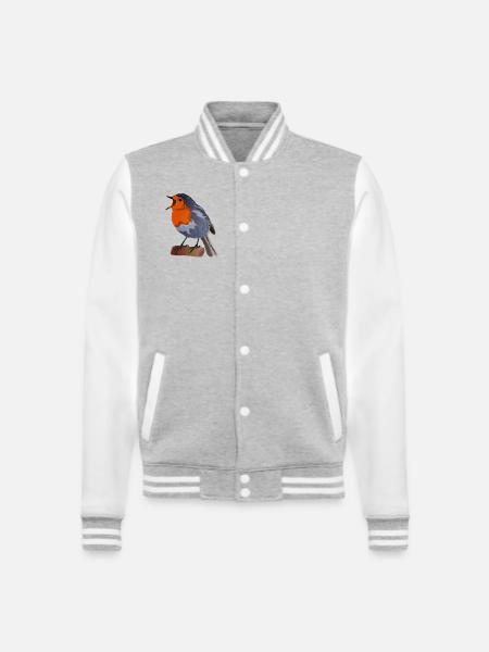 Robin Bird Illustration on Textile - College Sweat Jacket - heather grey/white
