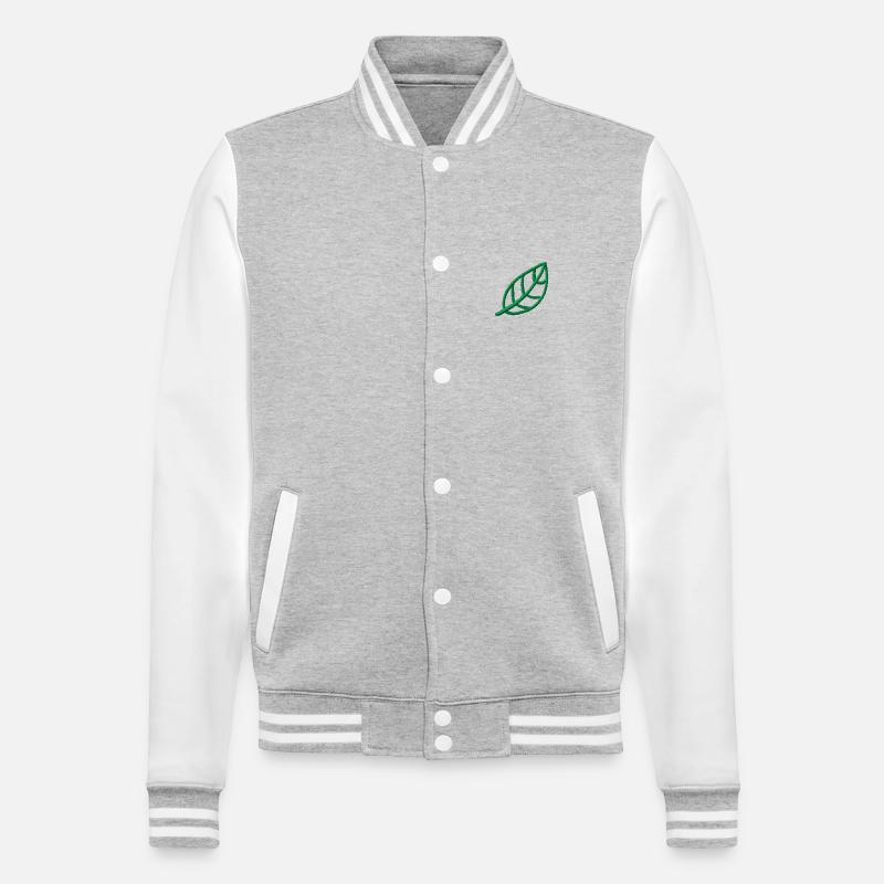 Blatt bestickt - College-Sweatjacke - Grau meliert/Weiß