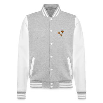 Tulpen bestickt - College-Sweatjacke - Grau meliert/Weiß - Vorne - Nik (191cm) & Marisol (170cm)