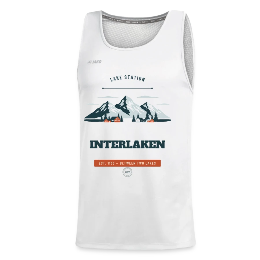 Interlaken badge on a jako kids' tank top run 2.0, white