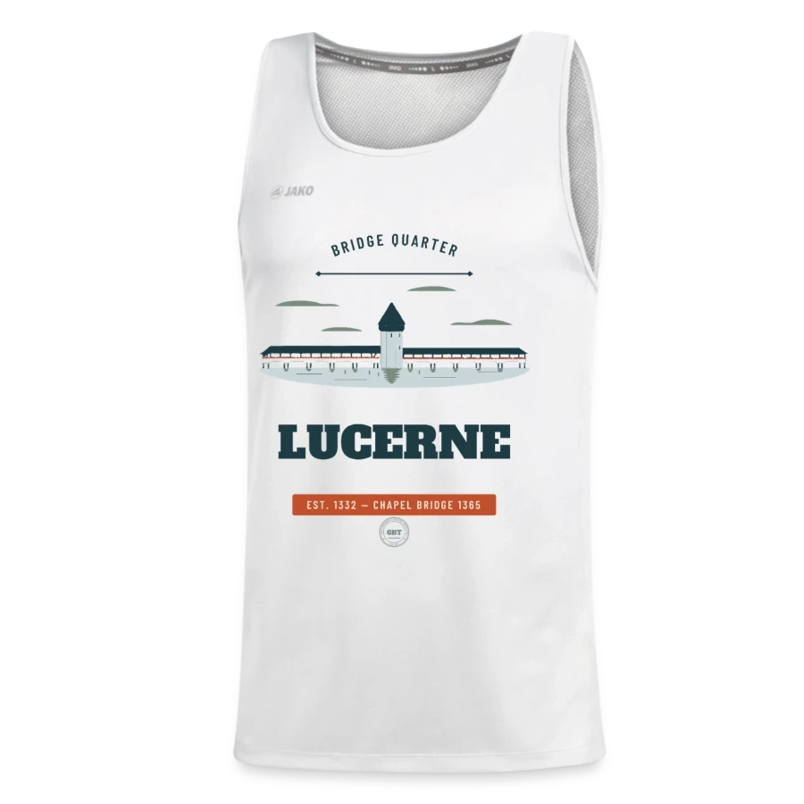 Lucerne badge on a jako kids' tank top run 2.0, white