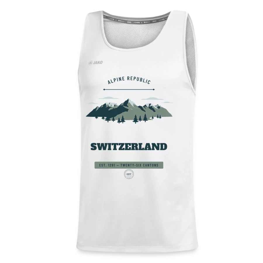 Switzerland badge on a jako kids' tank top run 2.0, white