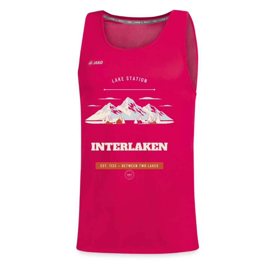 Interlaken badge on a jako kids' tank top run 2.0, dark pink