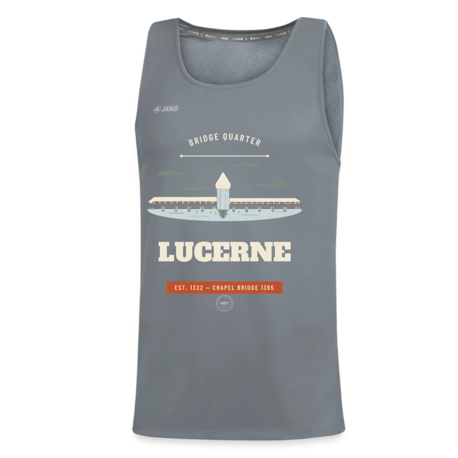 Lucerne badge on a jako kids' tank top run 2.0, grey