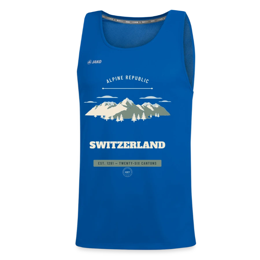 Switzerland badge on a jako kids' tank top run 2.0, bright royal