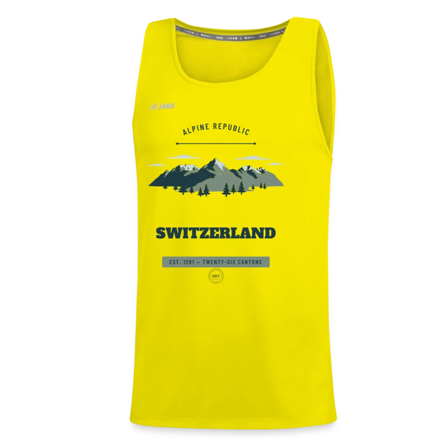 Switzerland badge on a jako teenager's tank top run 2.0, neon yellow