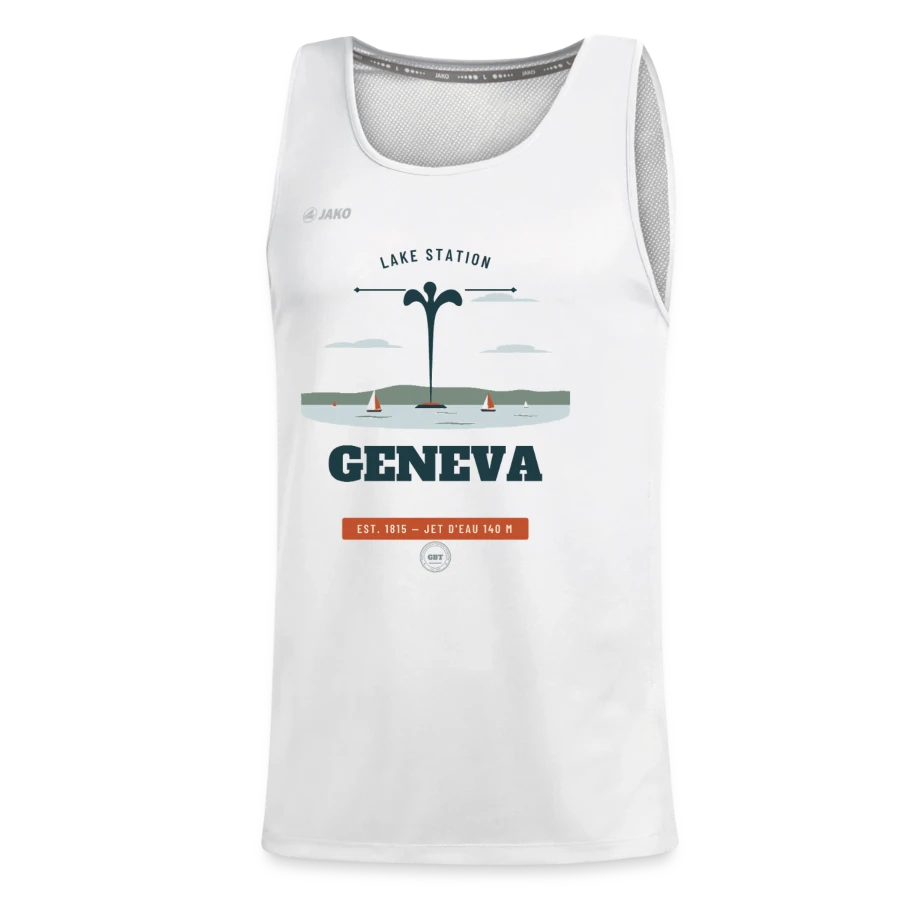 Geneva badge on a jako teenager's tank top run 2.0, white