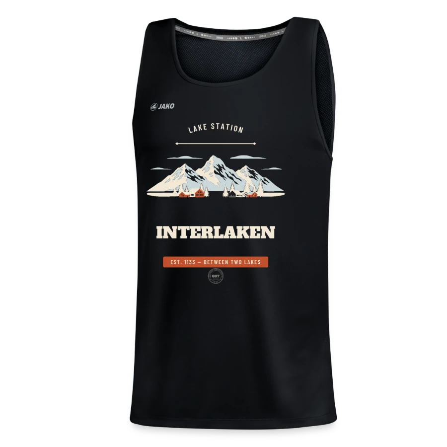 Interlaken badge on a jako teenager's tank top run 2.0, black