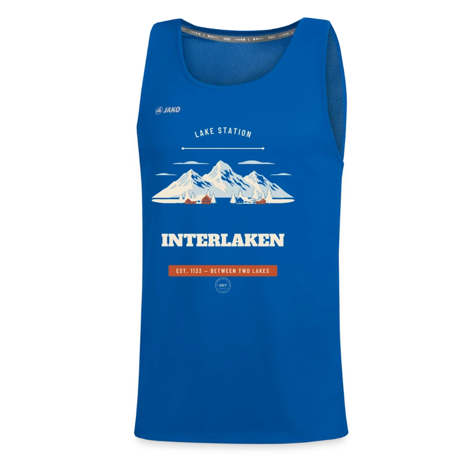 Interlaken badge on a jako teenager's tank top run 2.0, bright royal